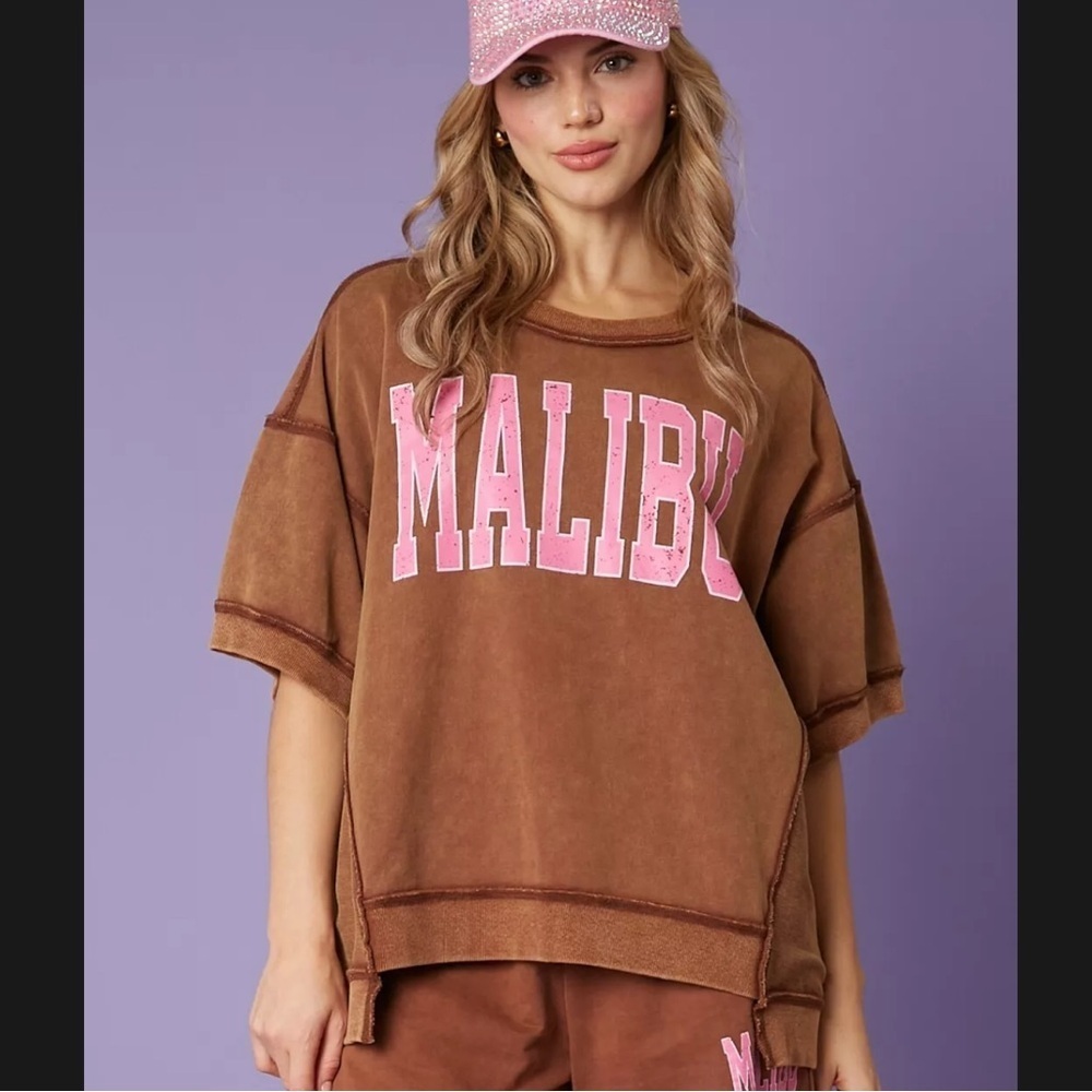 Malibu Pink Shirt Fantastic Fawn oversized short sleeve sweatshirt 🩷 Beachwear 🩷 - Picture 2 of 7